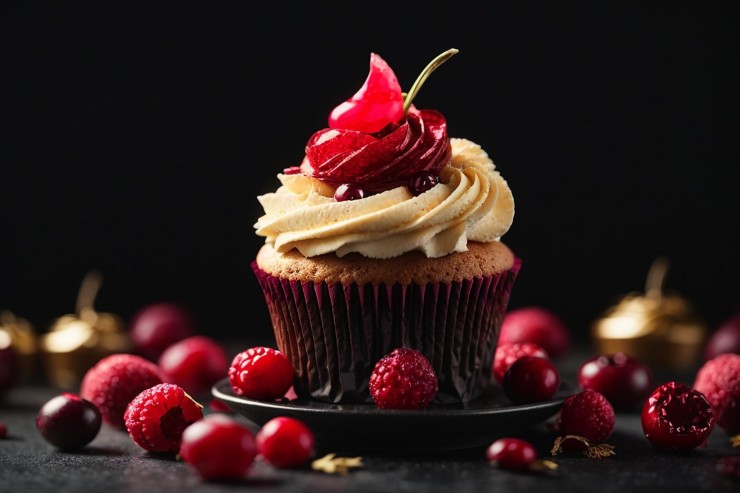 sweet-cupcake-with-cranberry-on-black