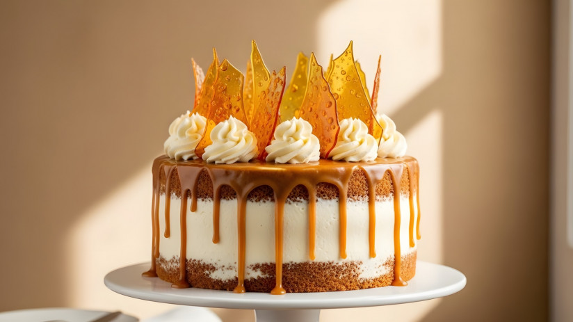 decadent-caramel-drip-cake-with-elegant-shard-topping
