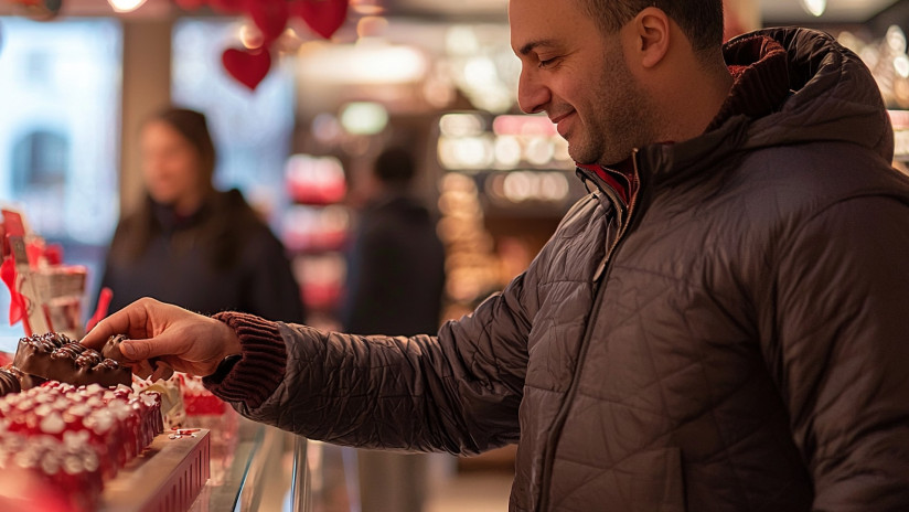 man-purchases-chocolates-valentines-day-themed-store-counter-winter-season
