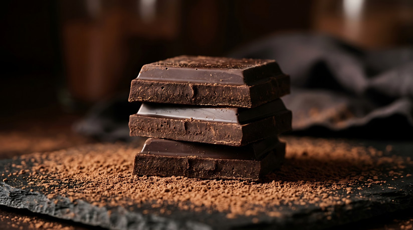stack-dark-chocolate-squares-slate-surface
